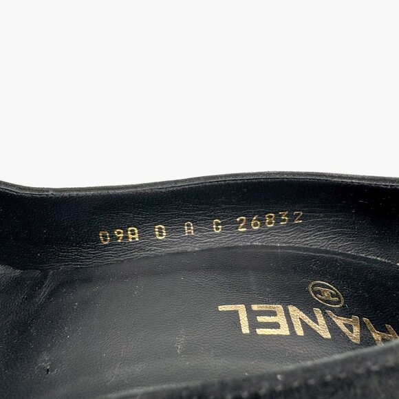 Chanel Platform Pearl Pumps EU 41 US 10-10.5 Black Suede Leather Cap Toe Heel - Picture 12 of 12